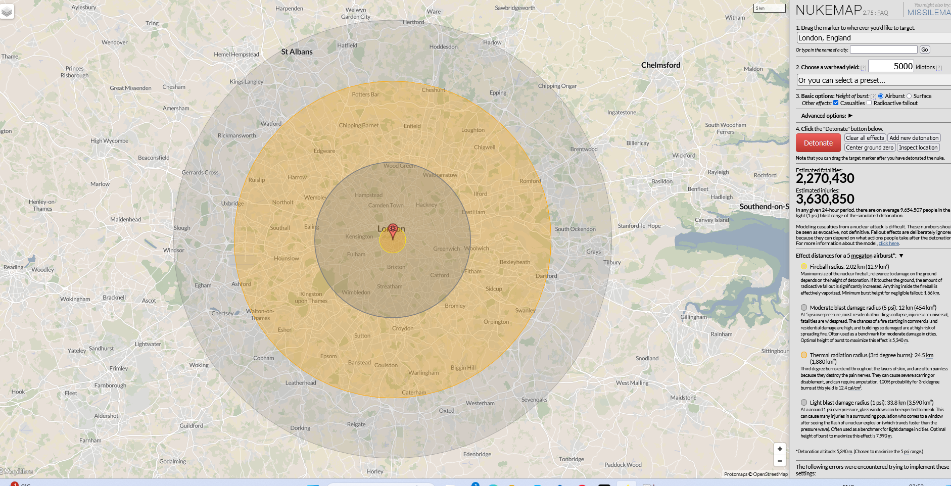 Simulation of a 5 megaton nuclear air burst over central London