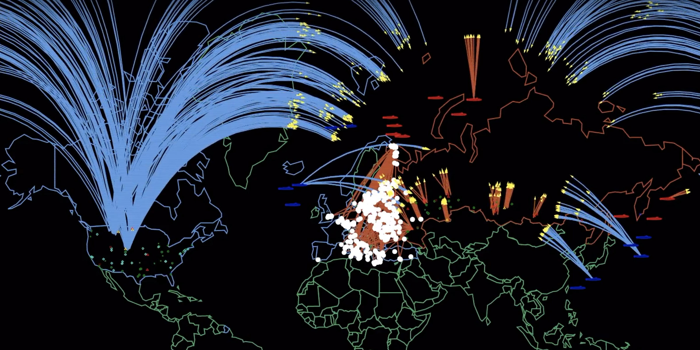 Video still of a simulation developed to depict nuclear war between the United States
	and Russia