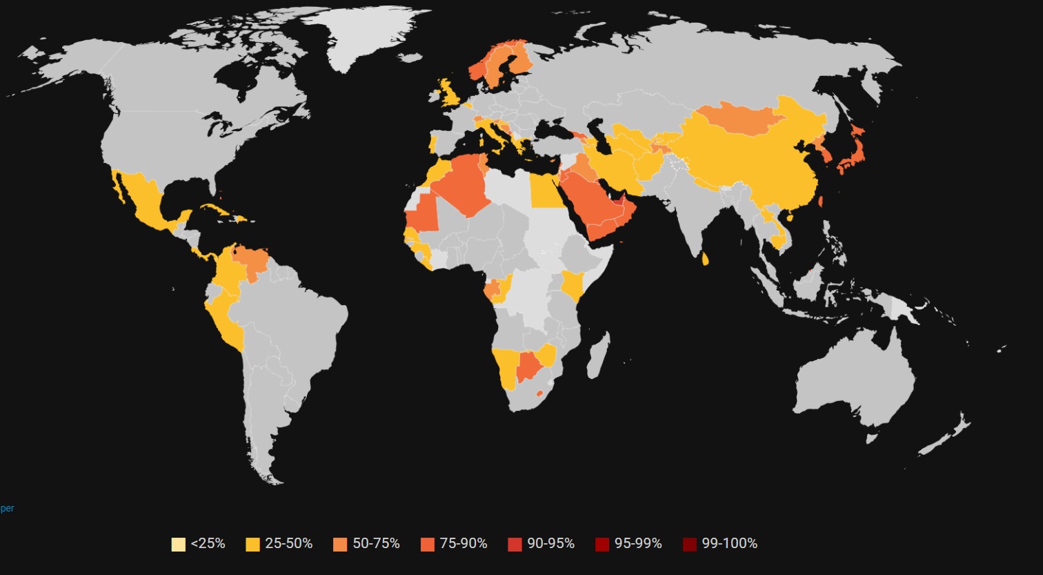 Worldwide REGIONAL nuclear war famine levels, 5 Tg soot injection